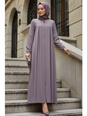 Neva Style Fermuarlı Bej Tesettür Abaya 45299BEJ