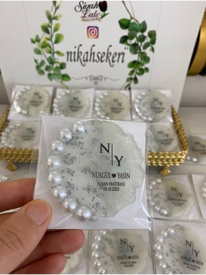Siyah Lale Incili Epoksi Magnet Paketli Nikah, Söz, Nişan Hediyelik - 75 Adet