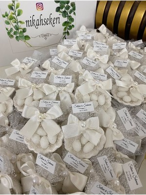 Siyah Lale Istiridye Fıstık Şekerli Nikah, Söz, Nişan Hediyelik - 50 Adet