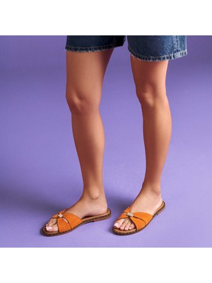 Tergan  Turuncu Hakiki Süet Deri Kadın Terlik - K25Y1TR67779-T60