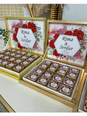 Siyah Lale Baskılı Kutulu Çikolata  Nikah, Söz, Nişan Hediyelik - 75 Adet