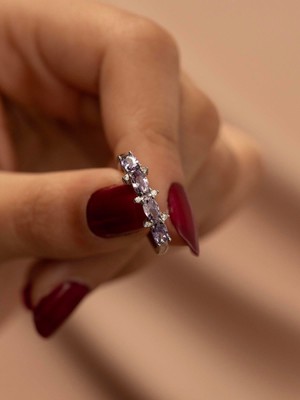 Xuping Mor Zirkon Taşlı Özel Seri Gümüş , Gri Renk Çelik Yüzük