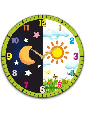 PremiumPort Çocuk Odası Dijital Duvar Saati, Gece Gündüz Temalı, Uv Baskılı, 48 cm