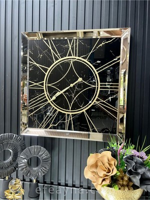 PremiumPort Şık Mermer ve Bronz Renkli Duvar Saati 70X70CM