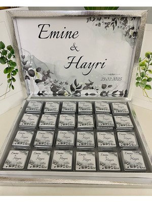 Siyah Lale Baskılı Kutulu Çikolata  Nikah, Söz, Nişan Hediyelik - 225 Adet