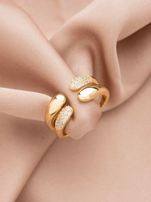 Xuping Boru Model Zirkon Taşlı 14K , Gold , Sarı Renk Özel Seri Ayarlanabilir Çelik Yüzük