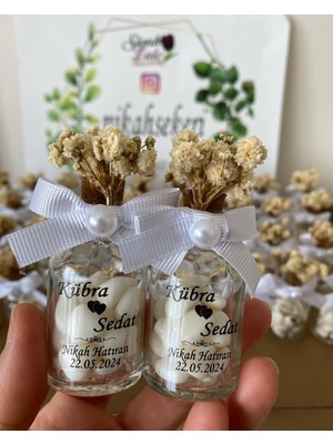 Siyah Lale Mantar Kapaklı Cam Şişe Kalp Şekerli Nikah, Söz, Nişan Hediyelik - 25 Adet