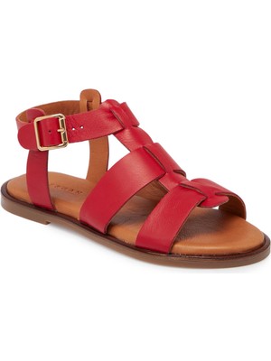 Tergan Kırmızı Deri - Tekstil Kadın Sandalet - K25Y1SN68111-A30