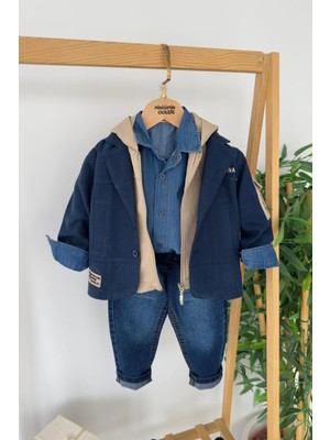 Miniğimin Cicileri Arizona Işleme Ceketli Kapüşonlu Yelekli 4 Lü Erkek Çocuk Takım - Lacivert