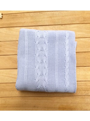 Littleland Triko Tek Kat Yenidoğan Bebek Battaniye Bebe Mavi 80×100 Cm-Zincir Desenli