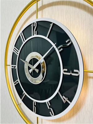 PremiumPort Modern Metal Camlı Büyük Duvar Saati, Işıklı, Gold-Füme-Beyaz-Gümüş Renk Seçenekleri