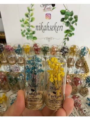 Siyah Lale Cam Fanus Karışık Cipso Çiçekli ve Fıstık Şekerli Nikah, Söz, Nişan Hediyelik - 25 Adet