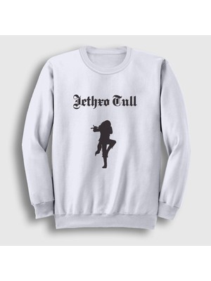 Presmono Unisex Beyaz Logo Jethro Tull Sweatshirt