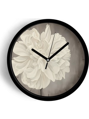 PremiumPort Modern Bohem Çiçek Duvar Saati, 25CM, Siyah Kasa, Cam Ön, Sessiz Mekanizma