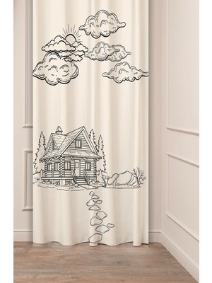 Greendecor Ev Ağaç Doğa Aşk Bohem Bej Krem Desenli Özel Tasarım Dijital Baskılı (Tek Kanat) Modern Fon Perde