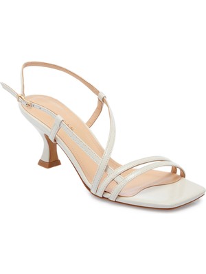 Tergan  Beyaz Hakiki Rugan Deri Kadın Topuklu Ayakkabı - K25Y1AY67806-U4S