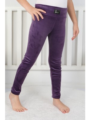 buğrahayalin Likralı Kadife Kumaş Arma Detaylı Kız Çocuk Günlük Tayt