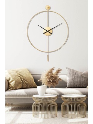 PremiumPort Şık Metal Duvar Saati, Modern Dekor, Orta Boy, 50X75 Cm, Gold Renk