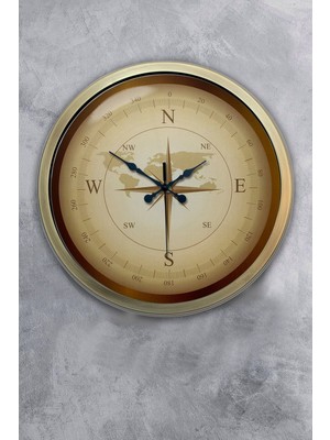 PremiumPort 40 cm Eskitme Metal Pusula Duvar Saati, Şık ve Yaratıcı Dekorasyon Parçası