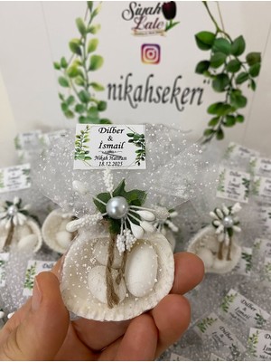 Siyah Lale Deniz Kabuğu Fıstık Şekerli Nikah, Söz, Nişan Hediyelik - 50 Adet