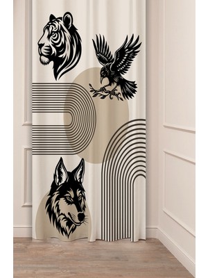 Greendecor Kurt Aslan Kartal Sade Pastel Bohem Özel Tasarım Dijital Baskılı (Tek Kanat) Bej Krem Şık Fon Perde