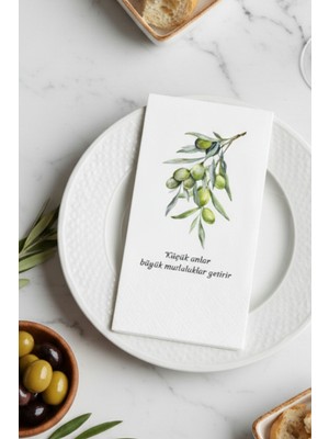 Zeytin Dalı Desenli 16'lı Çift Katlı Lüks Kağıt Peçete