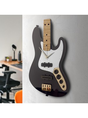 PremiumPort Şık Siyah Jazz Bass Gitar Duvar Saati, Modern ve Zarif Tasarım