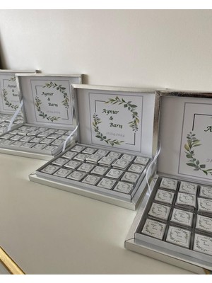 Siyah Lale Baskılı Kutulu Çikolata  Nikah, Söz, Nişan Hediyelik - 150 Adet