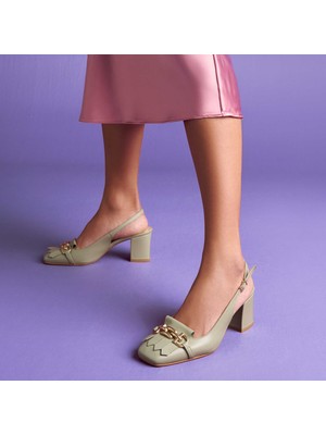 Tergan  Yeşil Hakiki Deri Kadın Topuklu Ayakkabı - K25Y1AY67800-G81