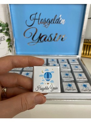 Siyah Lale Baskılı Kutulu Çikolata  Nikah, Söz, Nişan Hediyelik - 150 Adet