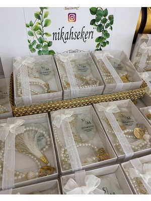 Siyah Lale Inci Tesbih ve Epoksi Set Nikah, Söz, Nişan Hediyelik - 100 Adet