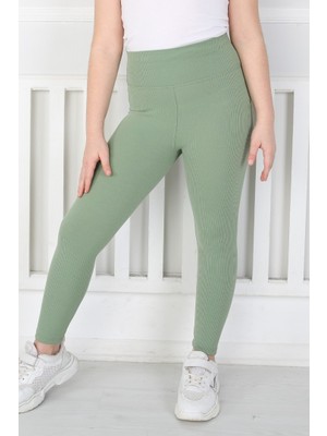 buğrahayalin Dar Paça Birinci Kalite Fitilli Kumaş Yeşil Kız Çocuk Günlük Tayt