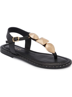 Tergan Siyah Hakiki Deri Kadın Sandalet - K25Y1SN67781-A23