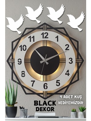 PremiumPort Beyaz Siyah Işıklı Modern LED Aydınlatmalı 40 cm Dekoratif Saat