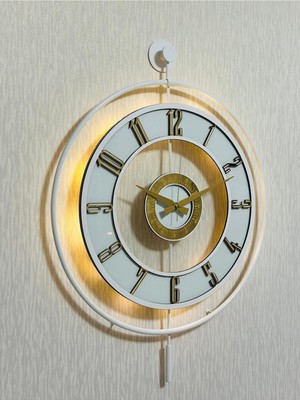 PremiumPort Şeffaf ve Beyaz Metal Camlı Duvar Saati, 50X70 Cm, Işıklı ve Şık Tasarım