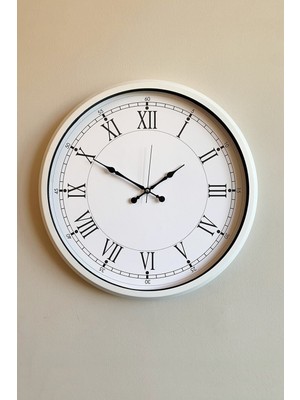 PremiumPort Beyaz Retro Metal Duvar Saati 40 Cm, Şık ve Klasik Dekorasyon Aksesuarı