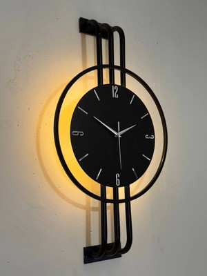 PremiumPort Modern Işıklı Ahşap ve Metal Duvar Saati, 40-75 Cm, Pil ile Çalışır