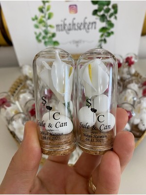 Siyah Lale Cam Fanus Kardelen Çiçek ve Fıstık Şekerli Nikah, Söz, Nişan Hediyelik - 25 Adet