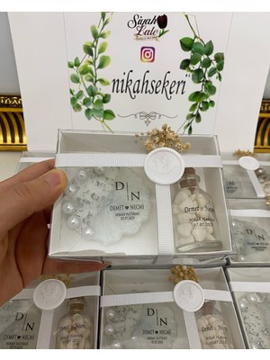 Siyah Lale Epoksi ve Mantar Şişe Kalp Şekerli Set Nikah, Söz, Nişan Hediyelik - 100 Adet