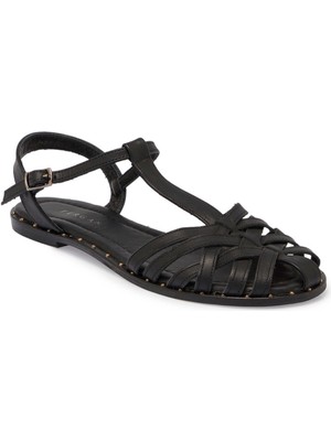 Tergan Siyah Hakiki Deri Kadın Sandalet - K25Y1SN68076-A23