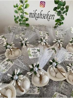 Siyah Lale Deniz Kabuğu Fıstık Şekerli Nikah, Söz, Nişan Hediyelik - 25 Adet