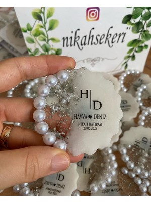 Siyah Lale Incili Epoksi Magnet Paketli Nikah, Söz, Nişan Hediyelik - 25 Adet