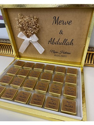 Siyah Lale Baskılı Kutulu Çikolata  Nikah, Söz, Nişan Hediyelik - 75 Adet