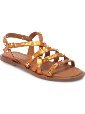 Tergan  Turuncu Hakiki Deri Kadın Sandalet - K25Y1SN67778-M39