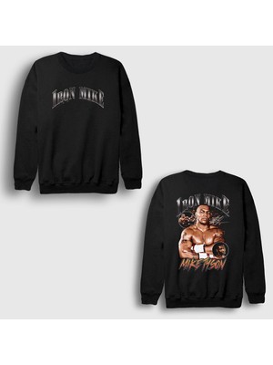 Presmono Unisex Siyah Poster Boks Boxing Iron Mike Tyson Sırt Baskılı Sweatshirt