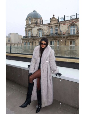 Esra Helvacı Premium Şal Yaka Suni Maxi Kadın Kürk