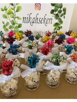 Siyah Lale Mantar Kapaklı Cam Şişe Kalp Şekerli Nikah, Söz, Nişan Hediyelik - 50 Adet