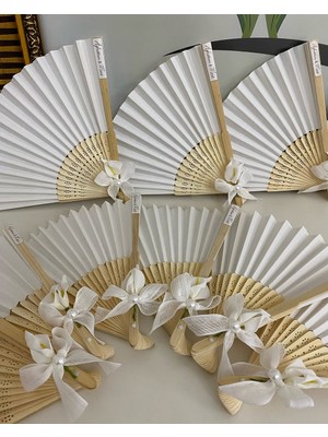 Siyah Lale Ahşap Yelpaze Kına, Nikah, Söz, Nişan Hediyelik - 25 Adet