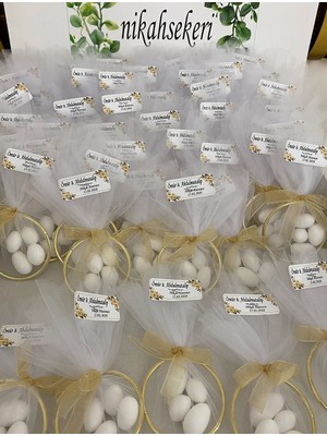 Siyah Lale Halka Nikah Şekeri Fıstık Şekerli Söz, Nişan Hediyelik - 25 Adet