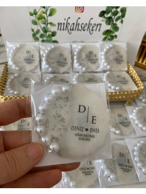 Siyah Lale Incili Epoksi Magnet Paketli Nikah, Söz, Nişan Hediyelik - 25 Adet